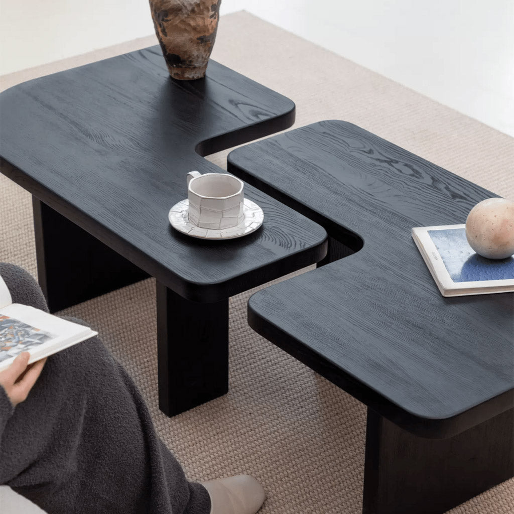 Gade Modular Coffee Table in Black Solid Wood Modern Living Room