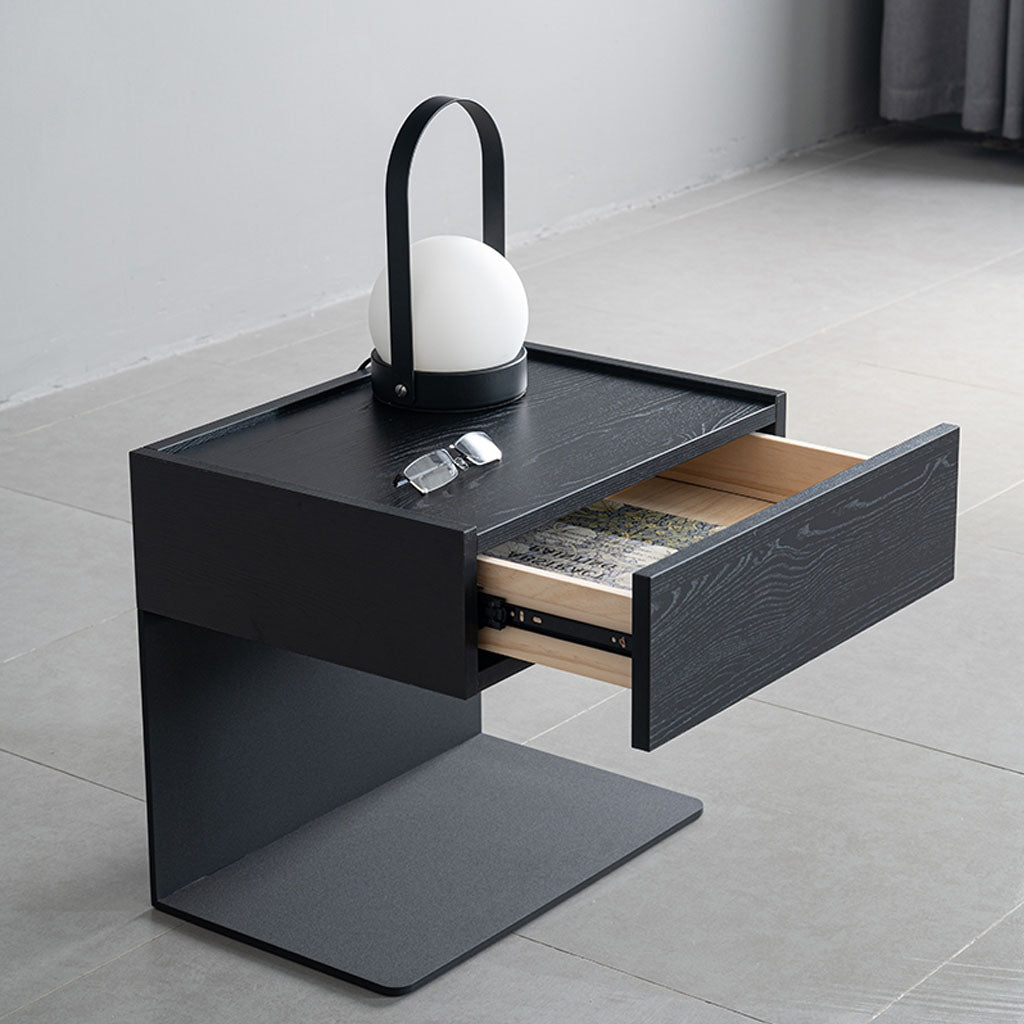 LUMI Nightstand Wooden Steel Black with storage drawer