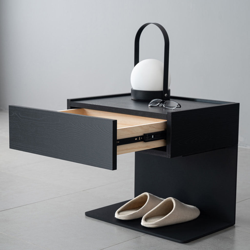 LUMI Nightstand Wooden Steel Black with storage