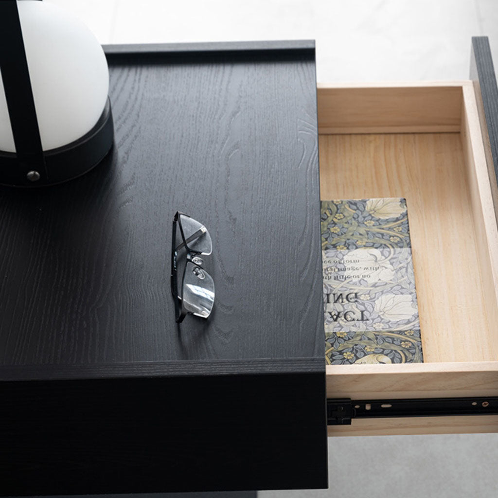 LUMI Nightstand Wooden Steel Black with storage drawer