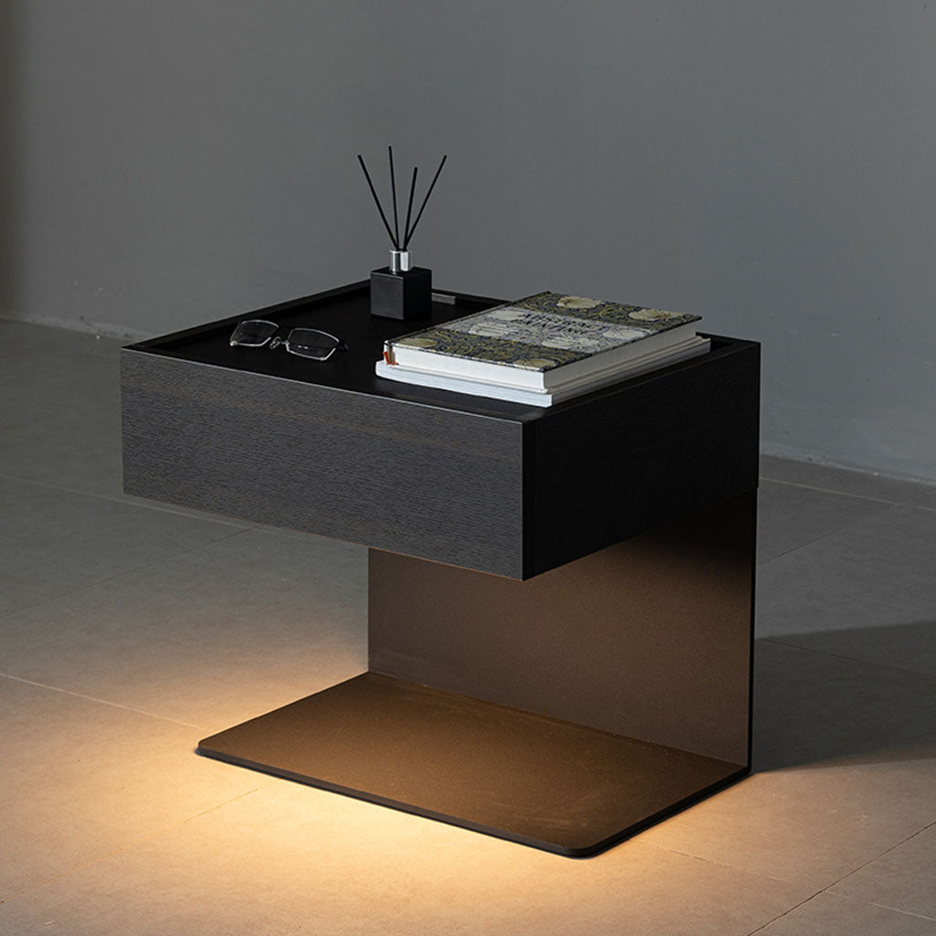 LUMI Nightstand Wooden Steel Black with LED ambient light