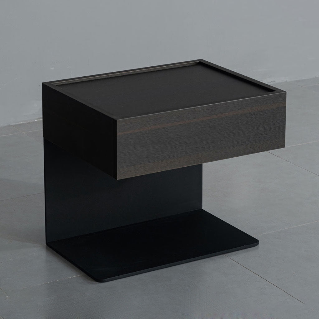 LUMI Nightstand Wooden Steel Smoke Black