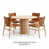 RONAN 100cm round fluted wood dining table with four MYLO brown leather dining chairs