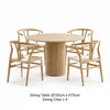 RONAN 100cm round wooden dining table with four FISKBEIN Scandinavian woven seat dining chairs.