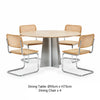 CRUX × ONTTO 4-seater round dining set with 95cm wood-toned table, stainless steel pedestal and four natural cane cantilever chairs