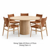 RONAN 120cm round pedestal dining table with six MYLO brown leather dining chairs