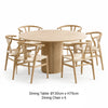 RONAN 130cm round dining table with fluted pedestal base and six FISKBEIN curved wooden dining chairs
