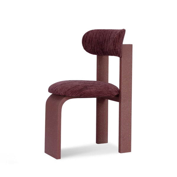 Modern dining chair in matte painted wood and plush velvet fabric