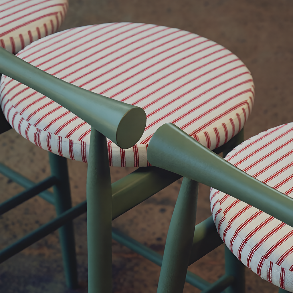 Wooden Kitchen High Stool Bar Stool Minimalist Nordic Design Linen Striped Cushion Seat