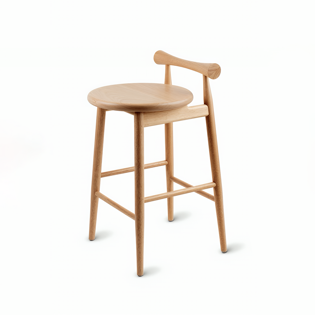 Wooden High Stool Bar Stool in Light Oak Minimalist Nordic Design