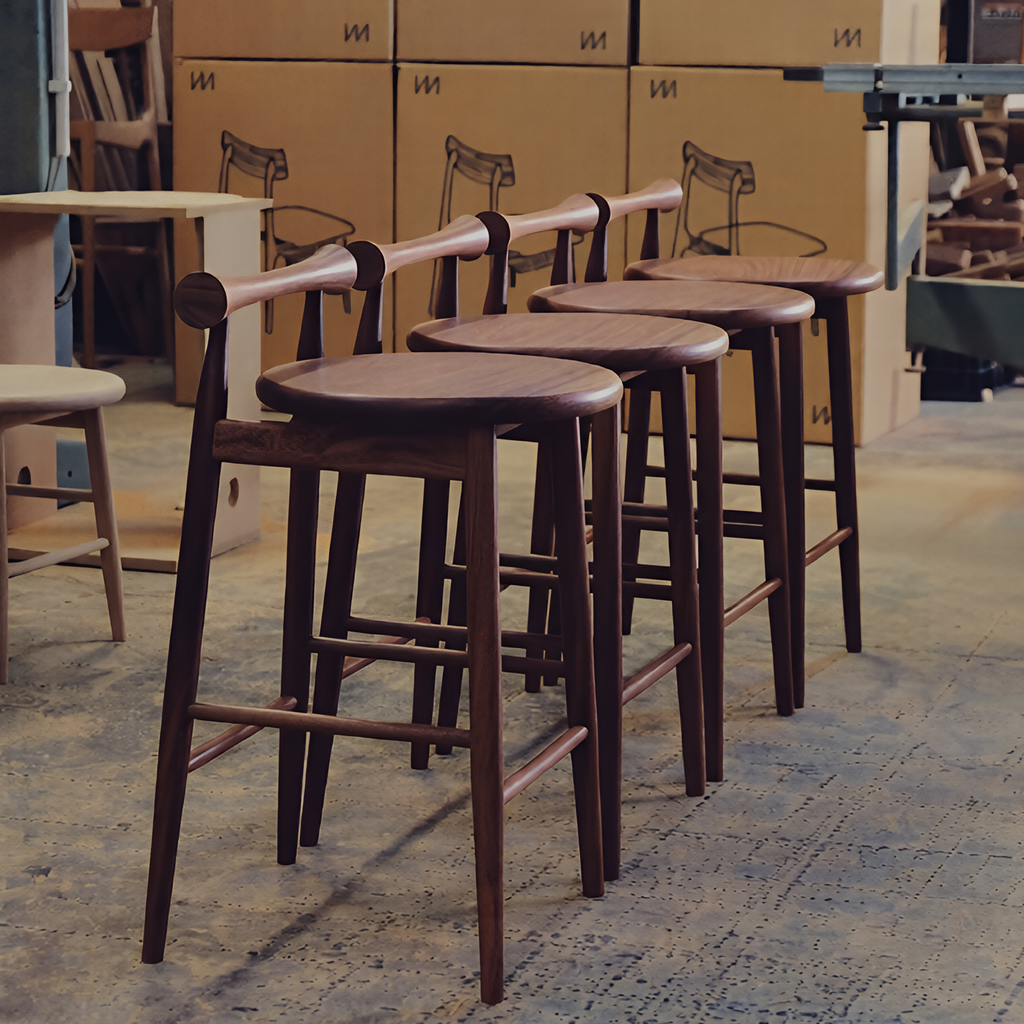 Wooden Kitchen High Stool Bar Stool Minimalist Nordic Design Walnut Finish