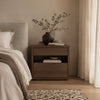 Avero Bedside Table Walnut Bedroom Lifestyle Close Up