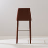 Brown saddle leather bar stool with stainless steel footrest slim design