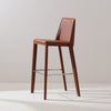 Brown saddle leather bar stool with stainless steel footrest dining furniture