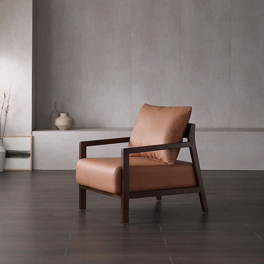 BASSO Lounge Chair Armchair Brown Faux Leather Wooden