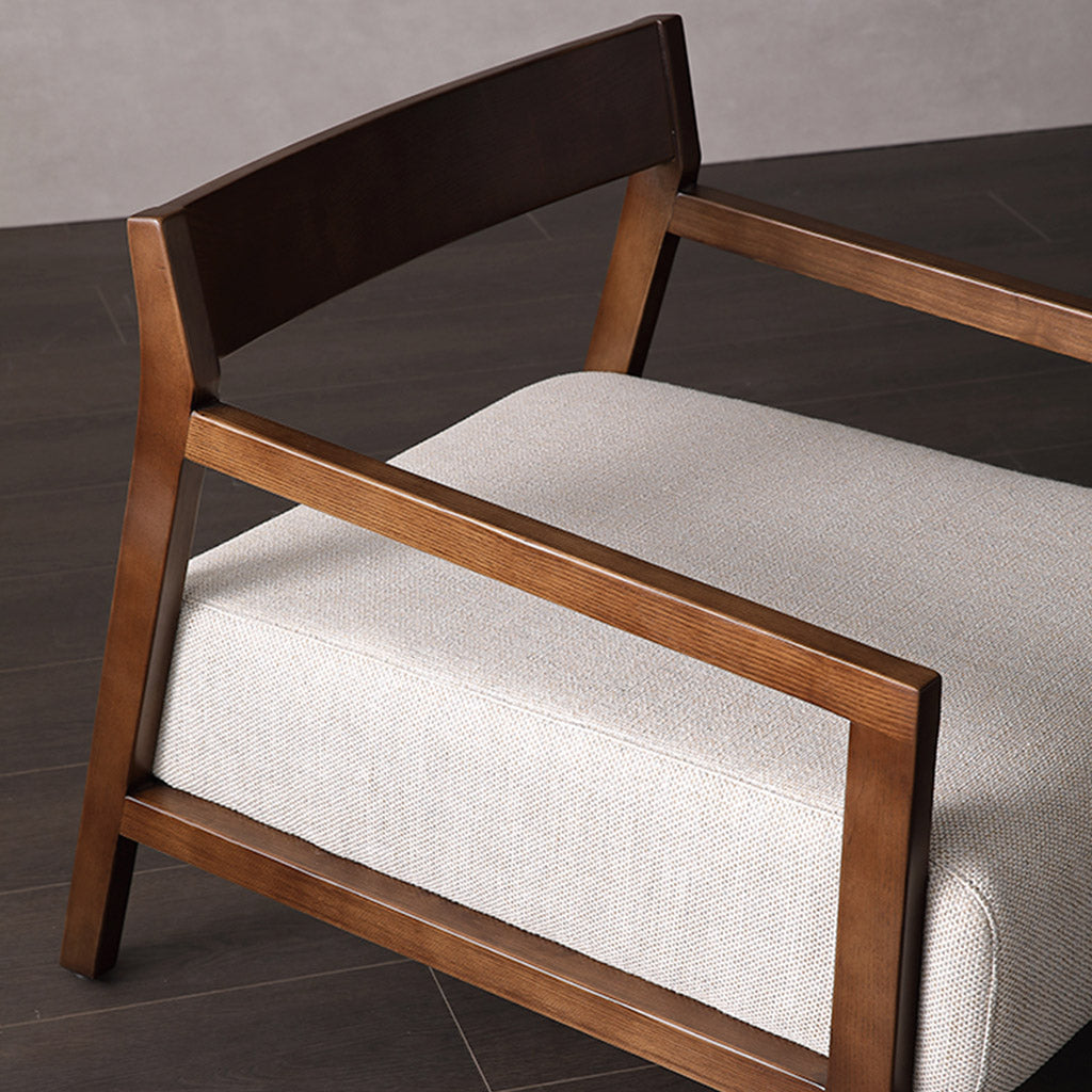 BASSO Lounge Chair Armchair Cream Cotton Wooden