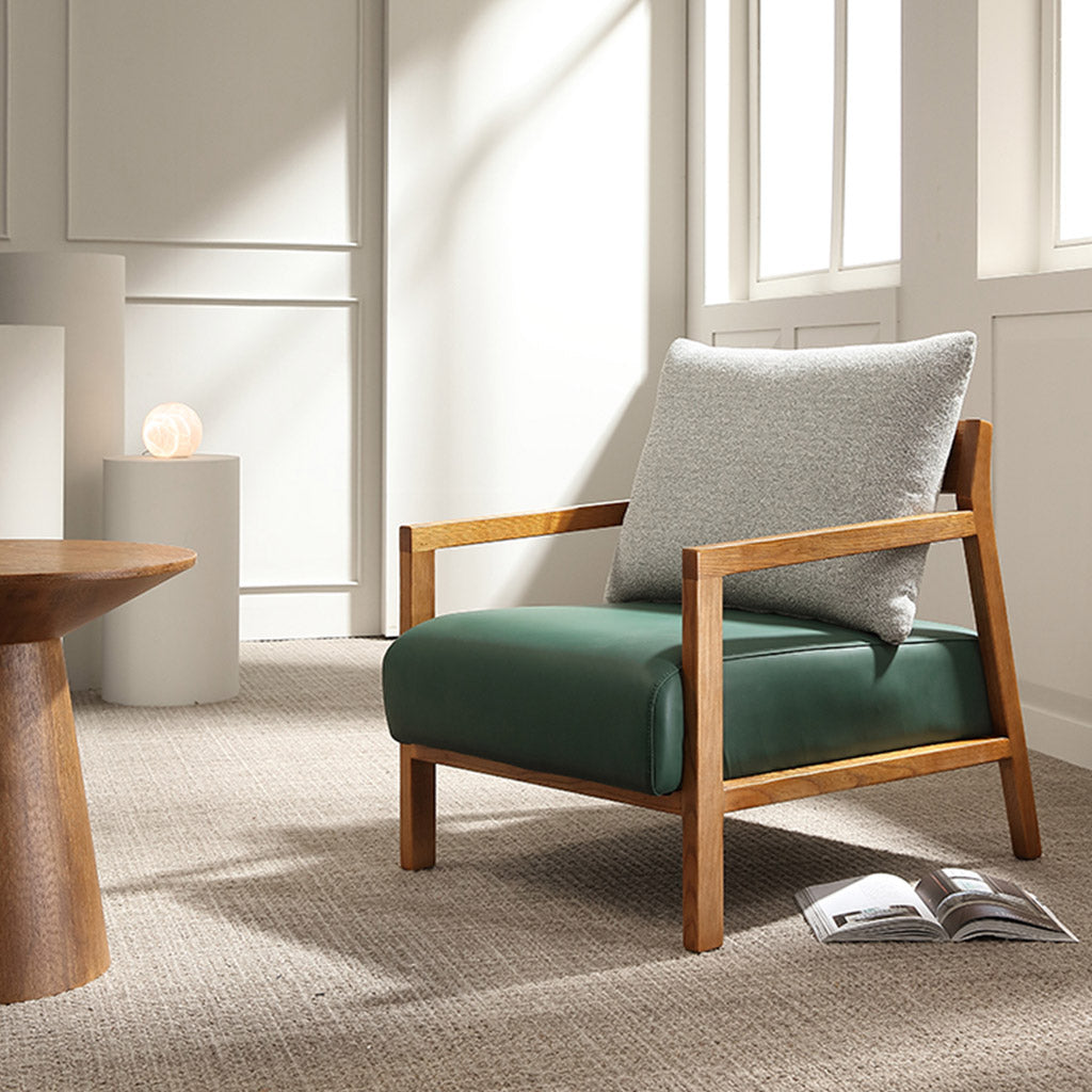 BASSO Lounge Chair Armchair Green Faux Leather Wooden Walnut
