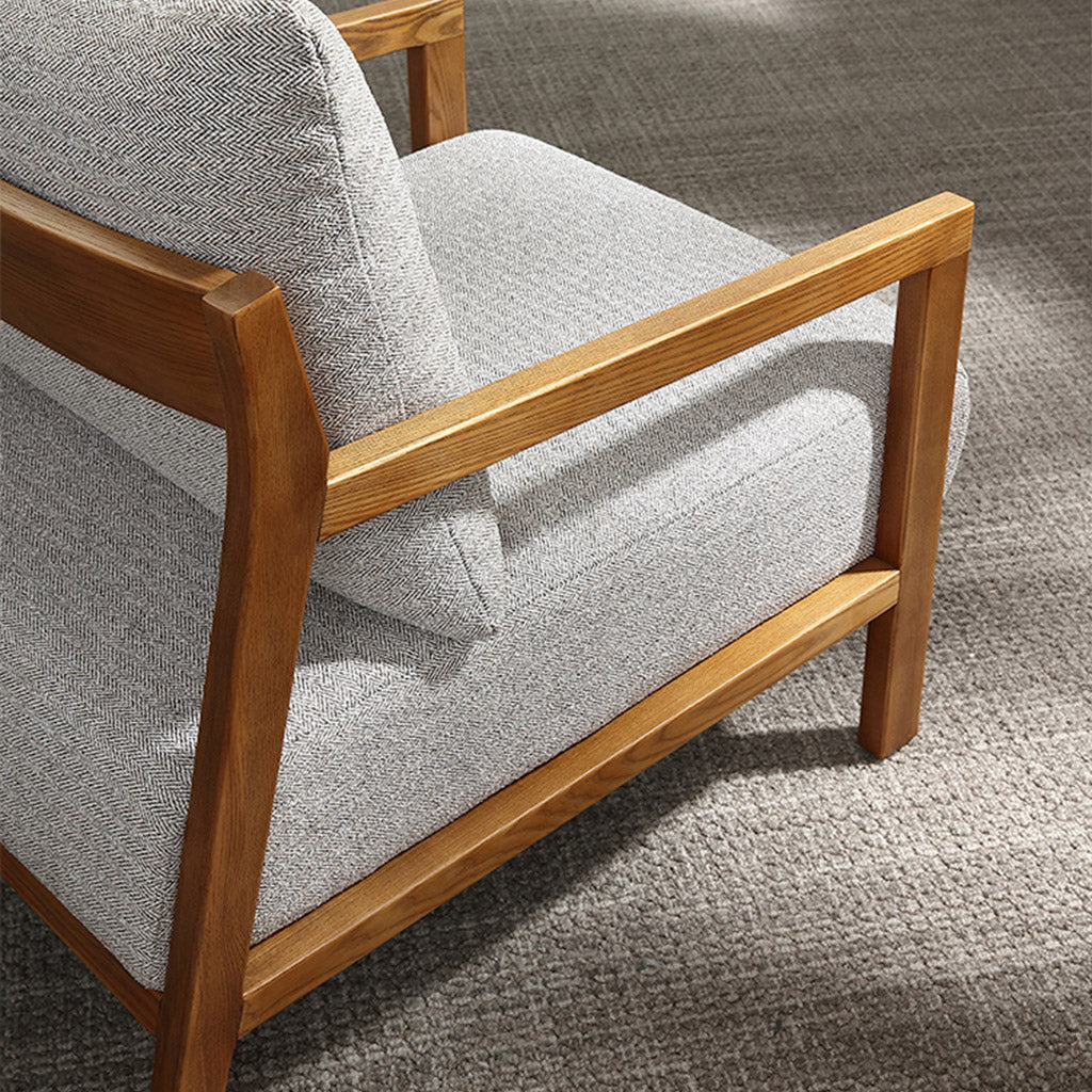 BASSO Lounge Chair Armchair Grey Cotton Wooden
