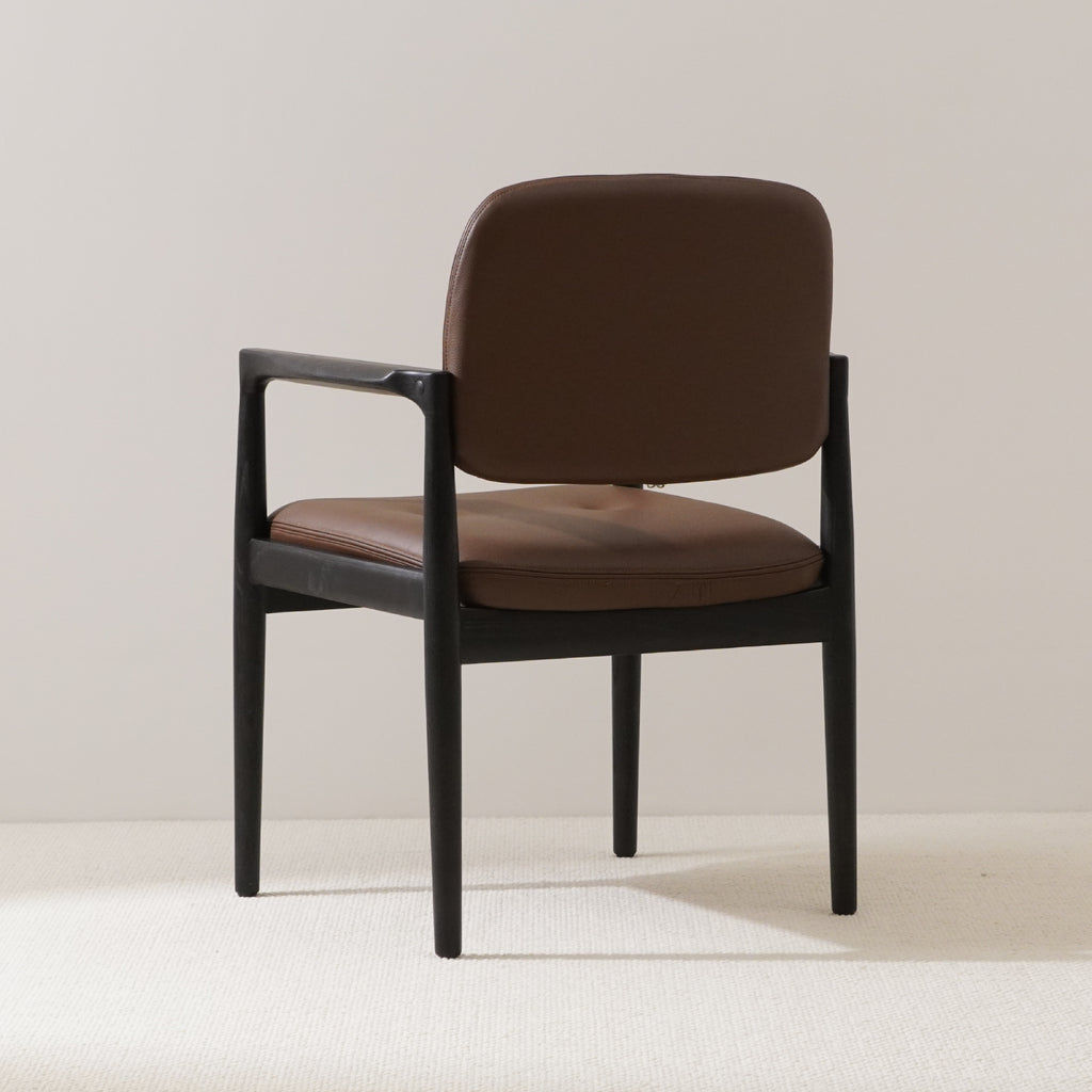 BRODY Dining Chair in Leather Upholstery and Solid Wood Frame Back Support