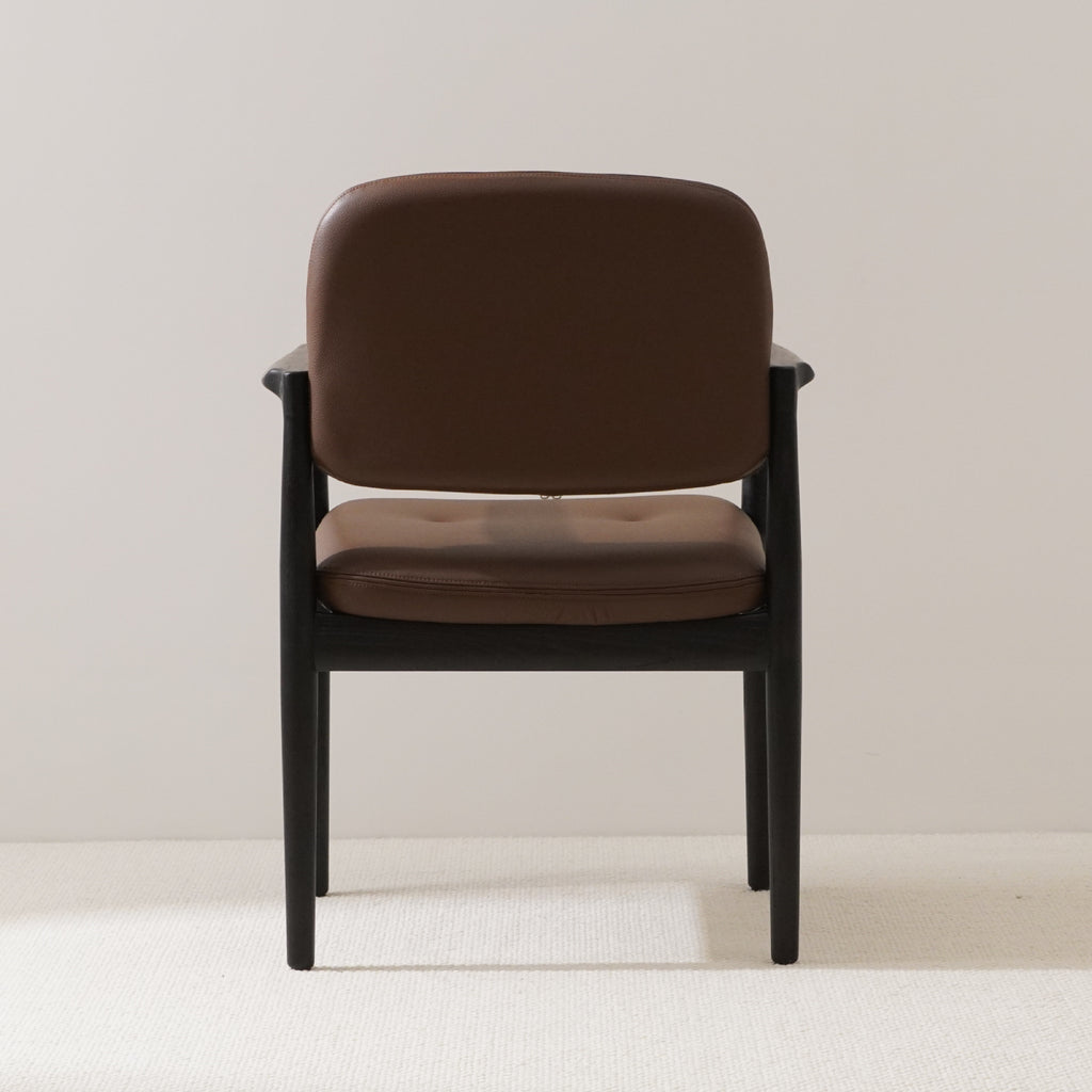 BRODY Dining Chair in Leather Upholstery and Solid Wood Frame Full Back View