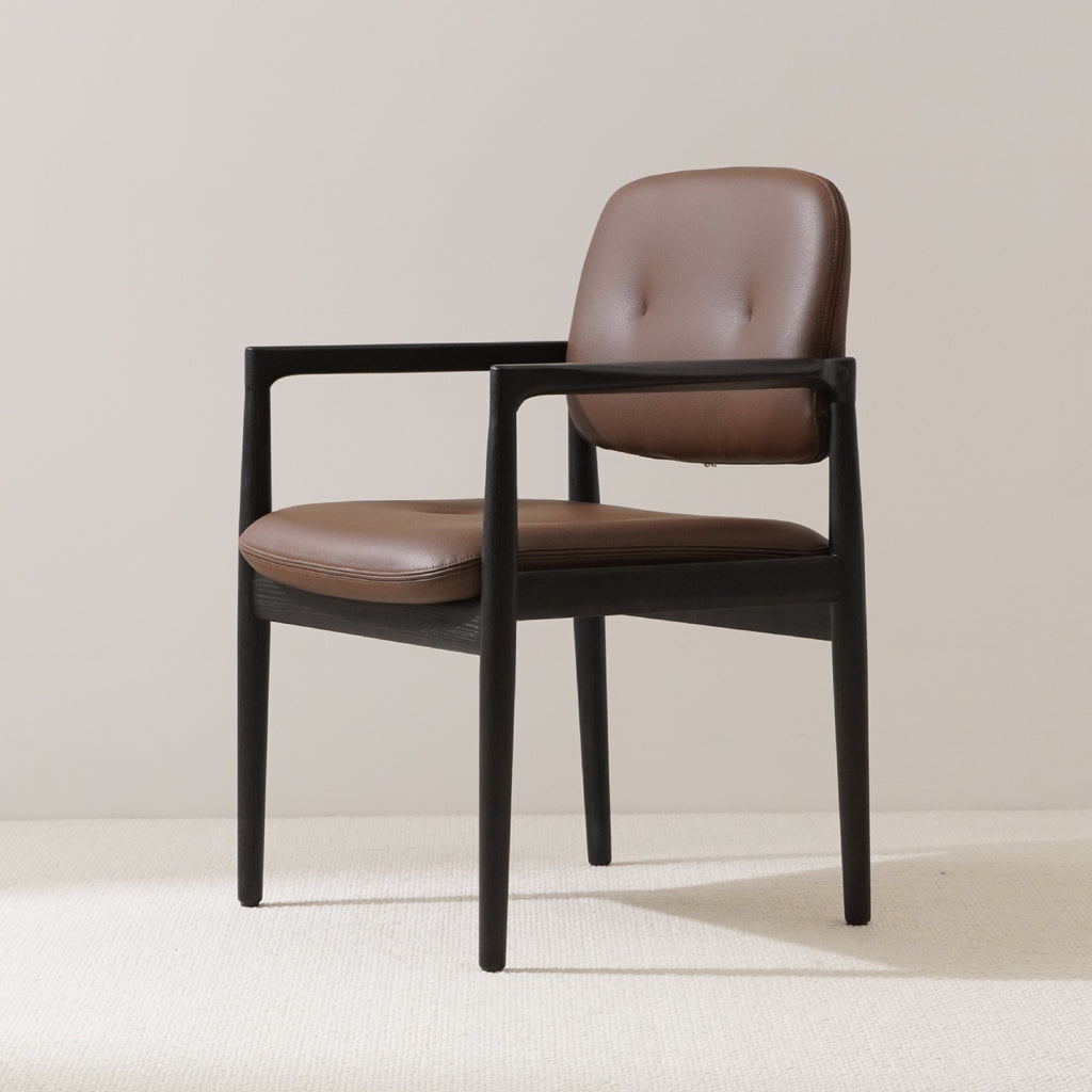 BRODY Solid Wooden Frame Dining Chair in Leather Upholstery Customizable Colors 