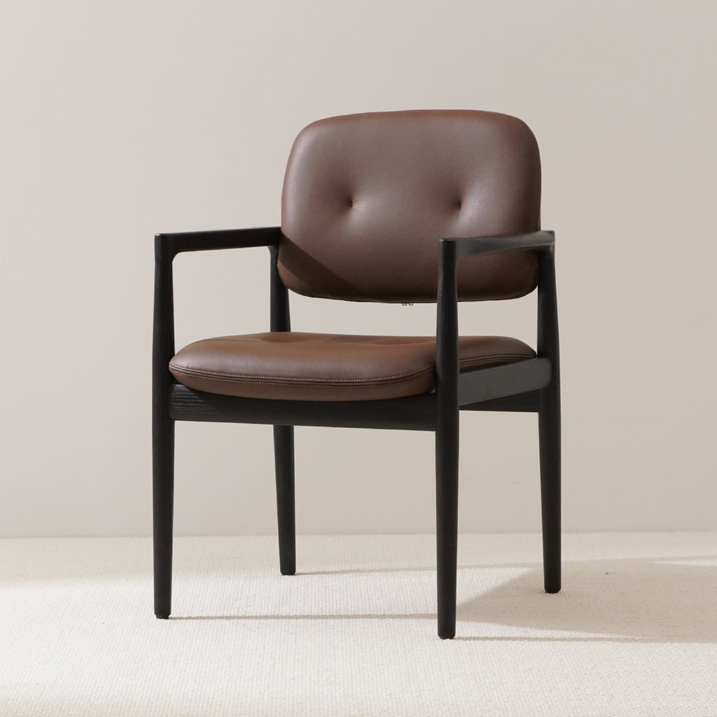 BRODY Solid Wooden Frame Dining Chair in Leather Upholstery Customizable Colors