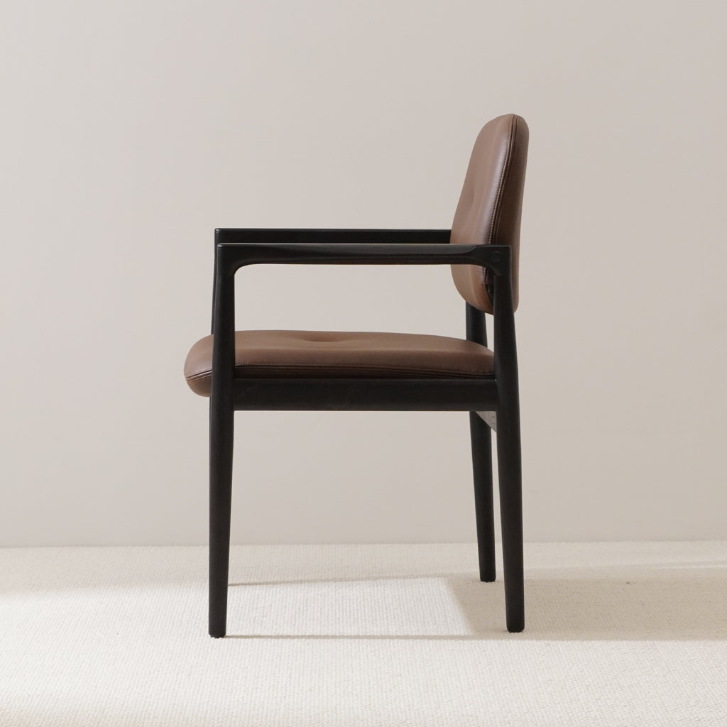 BRODY Dining Chair in Leather Upholstery and Solid Wood Frame Side View