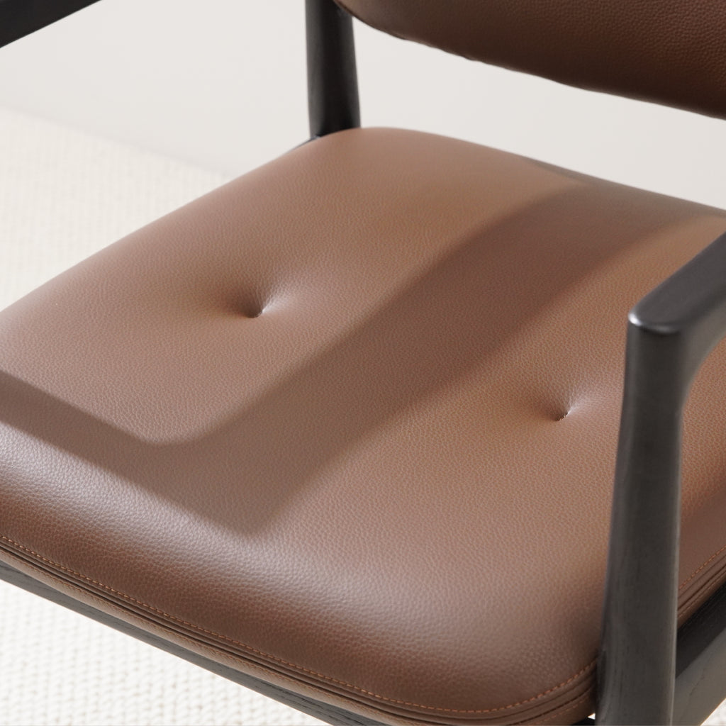 BRODY Stylish Button Tufted Dining Chair Premium Leather Seat Closeup