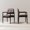 BRODY Stylish Brown Button Tufted Dining Chair in Black Solid Wooden Frames Perspective View