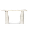 Modern console table featuring micro-cement texture and sculptural arc design.