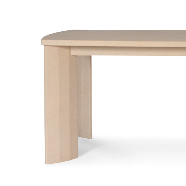Modern 8-Seater Dining table with micro-cement rectangular top, rounded corners.
