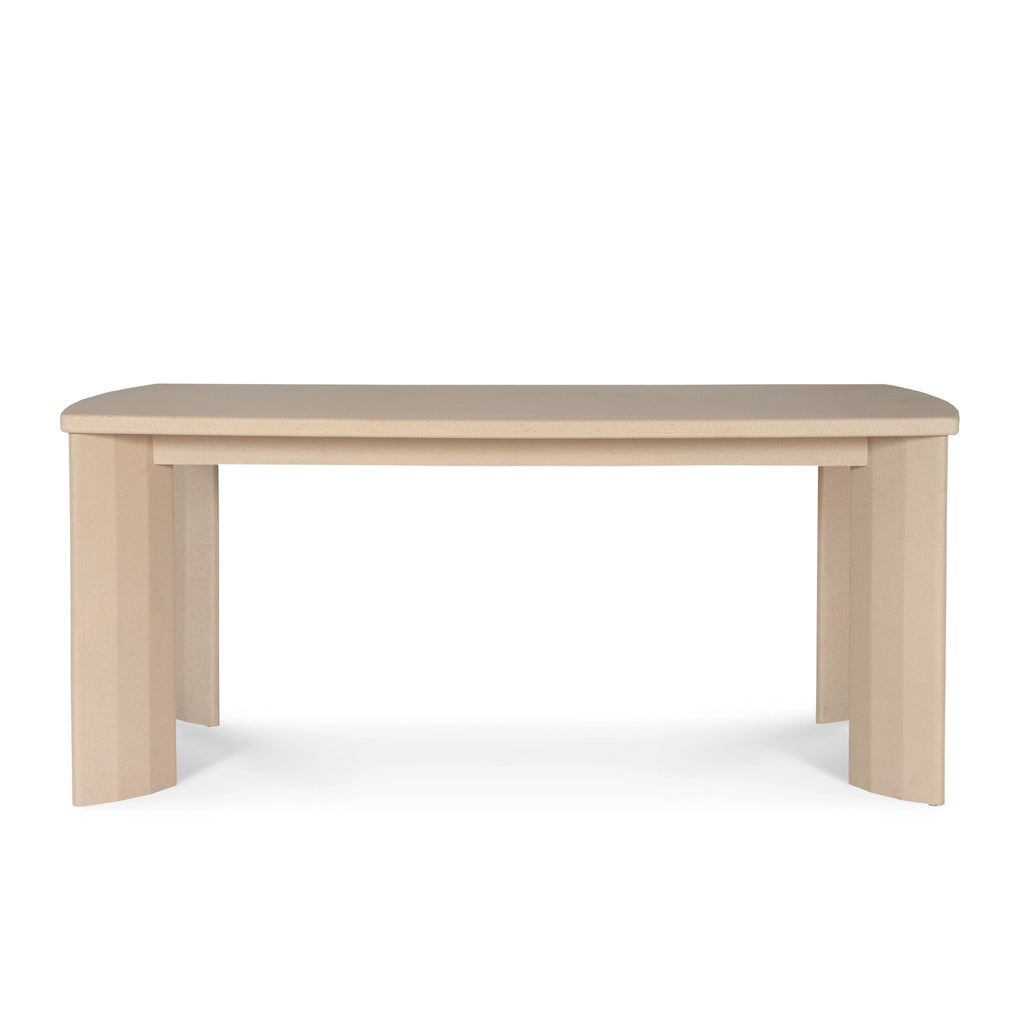 Modern 8-Seater Dining table with micro-cement rectangular top, rounded corners.