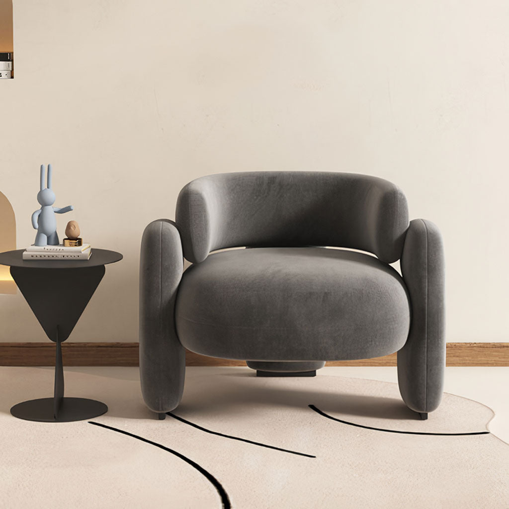Armchair Dark Grey Lounge Velvet Smooth Seat in Grey