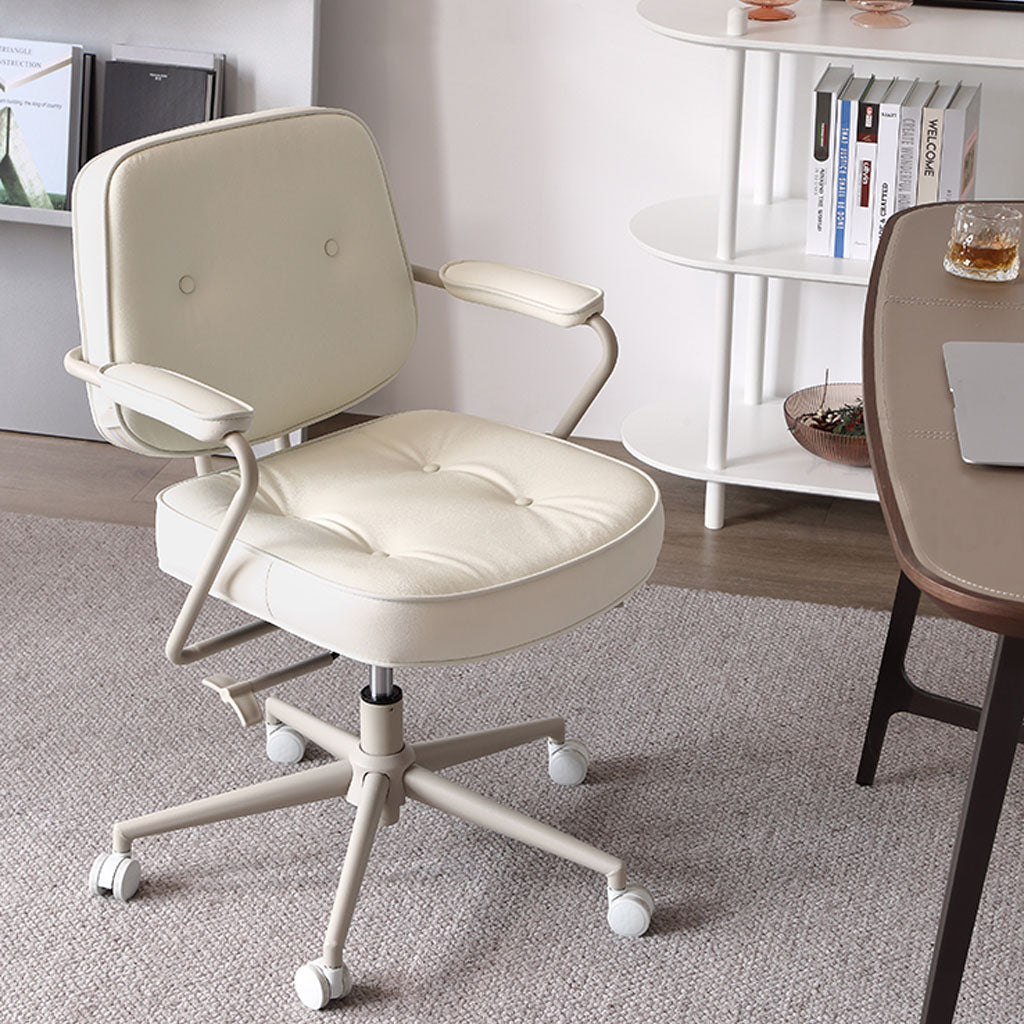 Graham II - Cream White Office Chair Study Chair Swivel Leatheraire