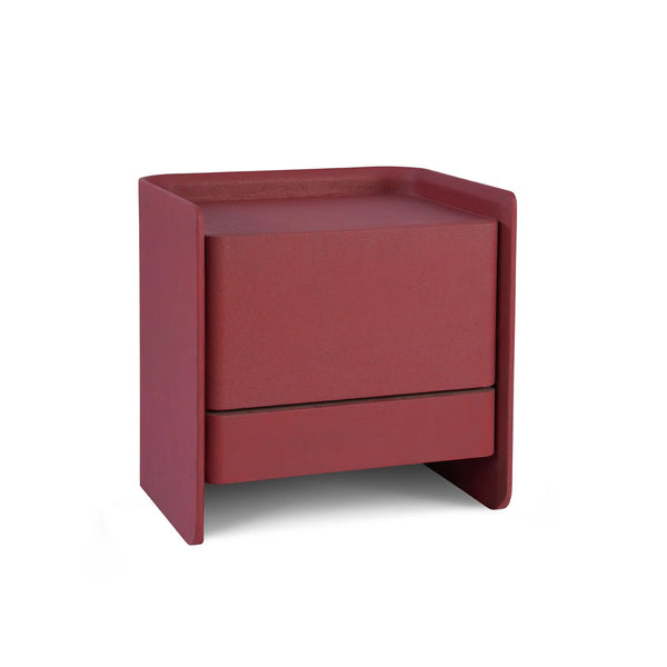 Contemporary nightstand with cement texture paint finish minimalist shape and storage drawers for modern bedroom interiors