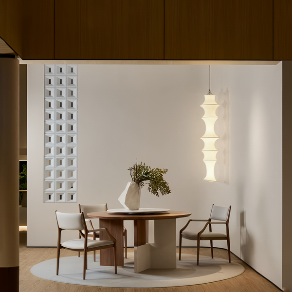 Contra Round Dining Table Okuman Veneer Microcement Minimal Unique Design Sleek Curved Leg Lifestyle 