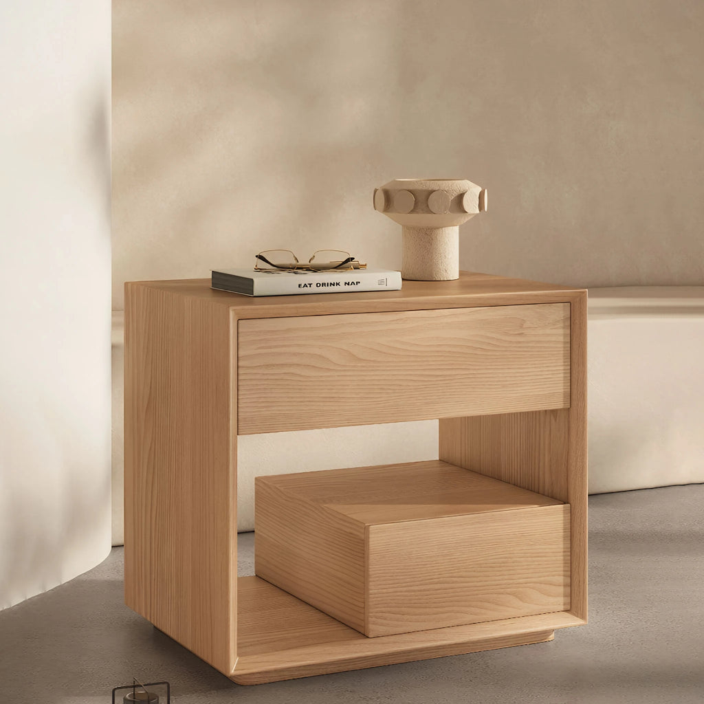 Duxbury Bedside Table Oak symetric Bevel Edge Drawer