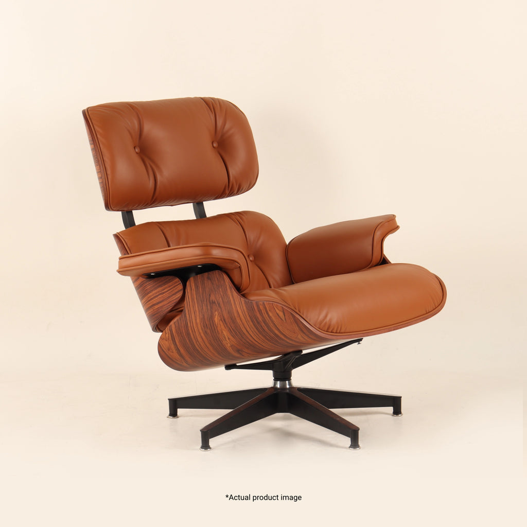 Eames Lounge Chair And Ottoman crafted in beech wood and genuine leather. Rosewood