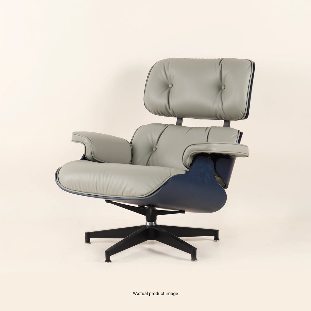 Eames Lounge Chair And Ottoman crafted in beech wood and genuine leather. Black and Grey.