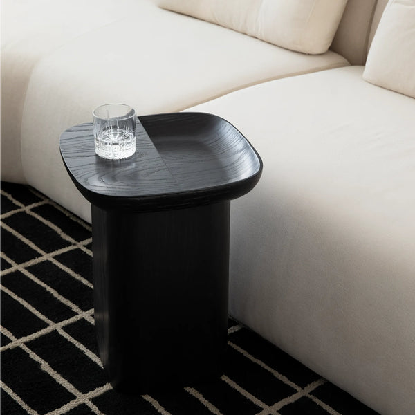 Elegant side table in ashwood showcasing a modern cube like design with soft rounded edges