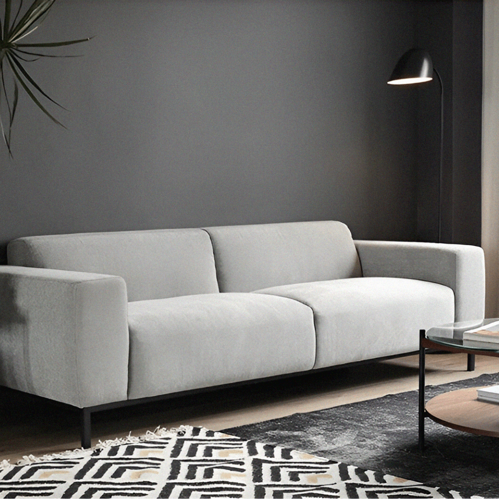 Elm 3 Seater Sofa Light Grey Velvet Lifestyle