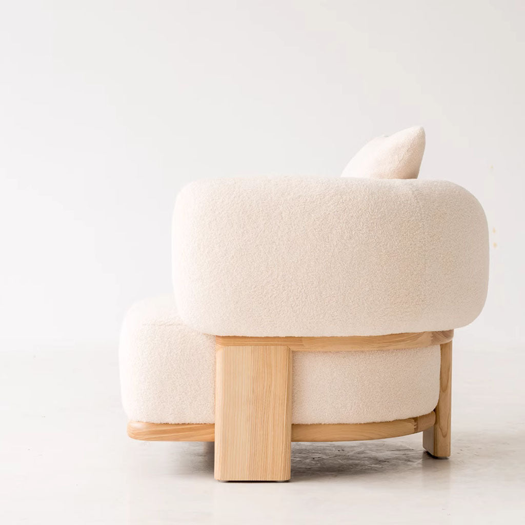 Frankie Lounge Chair Bouclé Upholstered Cream White Wooden Legs