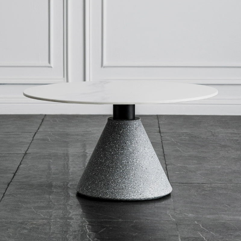 Ø70cm White Sintered Stone and Terrazzo Metal Coffee Table