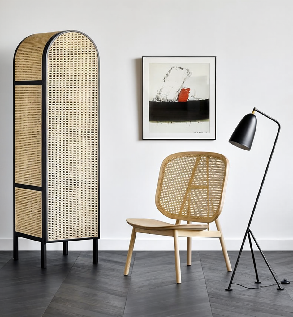 Kane Rattan Armchair wooven Rattan Backrest Minimal Curved Minimal Comfort Unique Shape Design