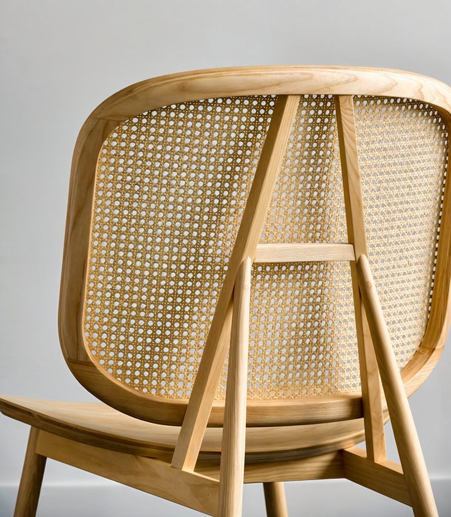 Kane Rattan Armchair wooven Rattan Backrest Minimal Curved Square Backing