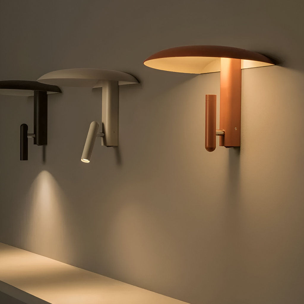 Unique wall light 360° adjustable ambient lighting in sleek steel for living room, bedroom, or hallways. 