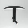 Minimal wall lamp design with 360° adjustable ambient lighting in black steel for living room, bedroom, or hallways.