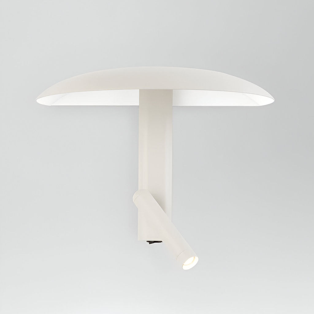 Minimal wall lamp design with 360° adjustable ambient lighting in white steel for living room, bedroom, or hallways.