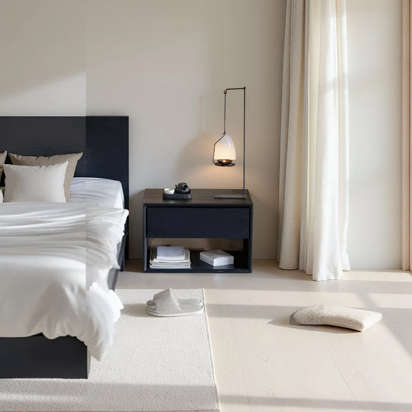Kasen Bedside Table Black New Zealand Pinewood Bedroom Lifestyle