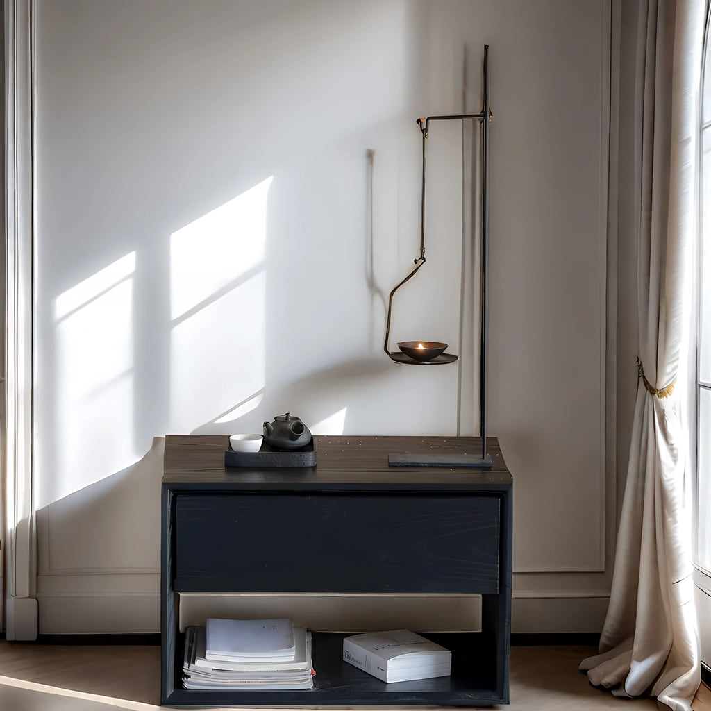 Kasen Bedside Table Black New zealand Pinewood Bedroom Minimal Lifestyle